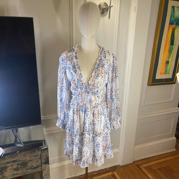 Amazon Eytino Women Bohemian Floral Printed Deep V Neck Long Sleeve Mini Dress M - Picture 6 of 11